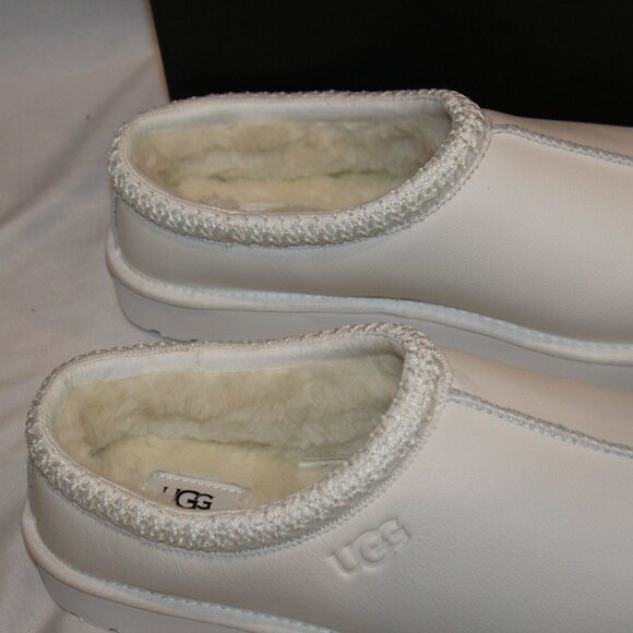 NIB UGG MEN'S LEATHER TASMAN BRAID SHEARLING LINED SLIPPERS WHITE - Picture 2 of 6